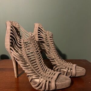 Taupe suede strappy ankle booties